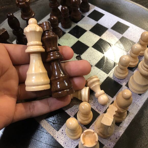 Vinyl Chess Set - Spotted Chrome & Black - Picture 2 of 13
